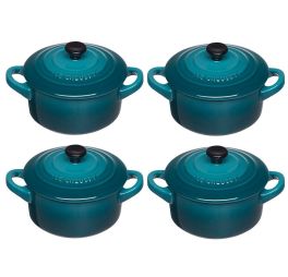 le-creuset-mini-braadpan-deep-teal-4-stuks